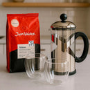 Cafetera de prensa Francesa Bonjour Silver con cafe Juan Valdez [ Regalo Personalizado]