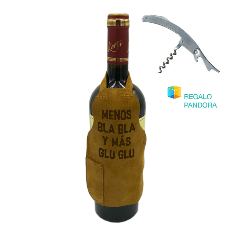 Mini Pechera para botella "Menos Bla bla, más Glu Glu" + Descorchador